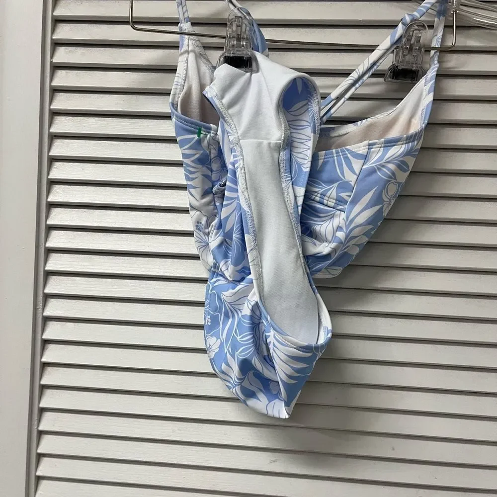 Hurley Blue and White Floral Kids One Piece Swimsuit